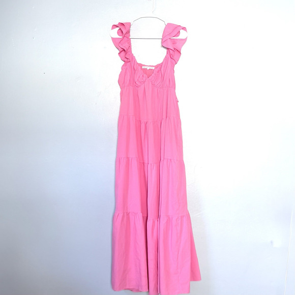 English Factory Maxi Dress Small Pink V-Neck Sleeveless Tiered Barbie Preppy - Picture 1 of 5